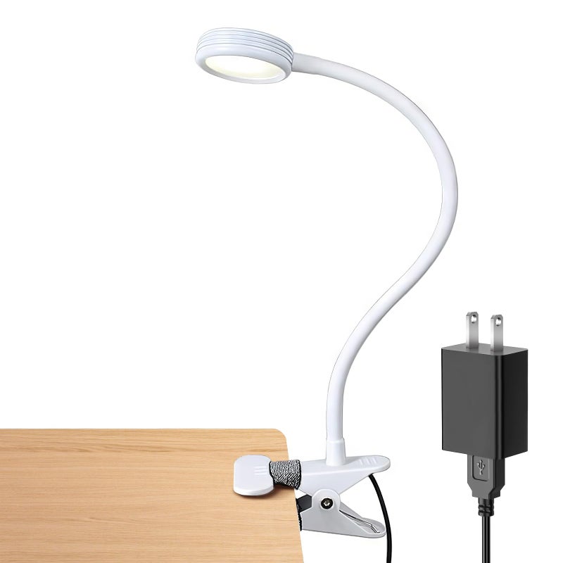 LEPOWER Clip on Light/Reading Lights/Book Light Color Changeable/Night Lights Clip on for Desk, Bed Headboard and Computers, Adapter Included (White) - Image 1